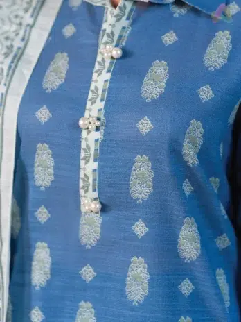 Zellbury Printed Khaddar D-02 close-up showing fine digital print details and khaddar texture by Zellbury clothing.