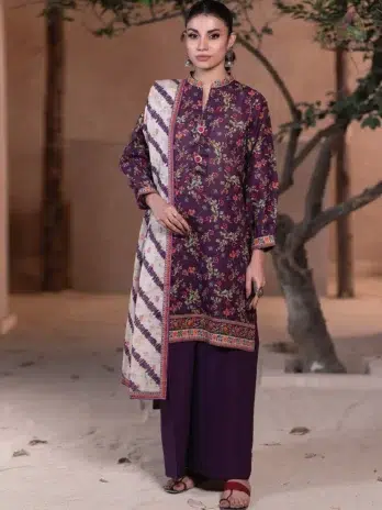 Home 13 Zellbury Printed Khaddar D-03 front view featuring digital printed khaddar shirt design from Zellbury Winter Collection 2025 unstitched suits.