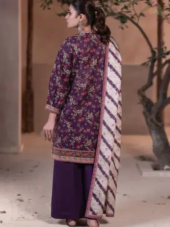 Zellbury Printed Khaddar D-03 back view showing digital printed shirt and dyed khaddar trouser from Zellbury Fabric Collection.