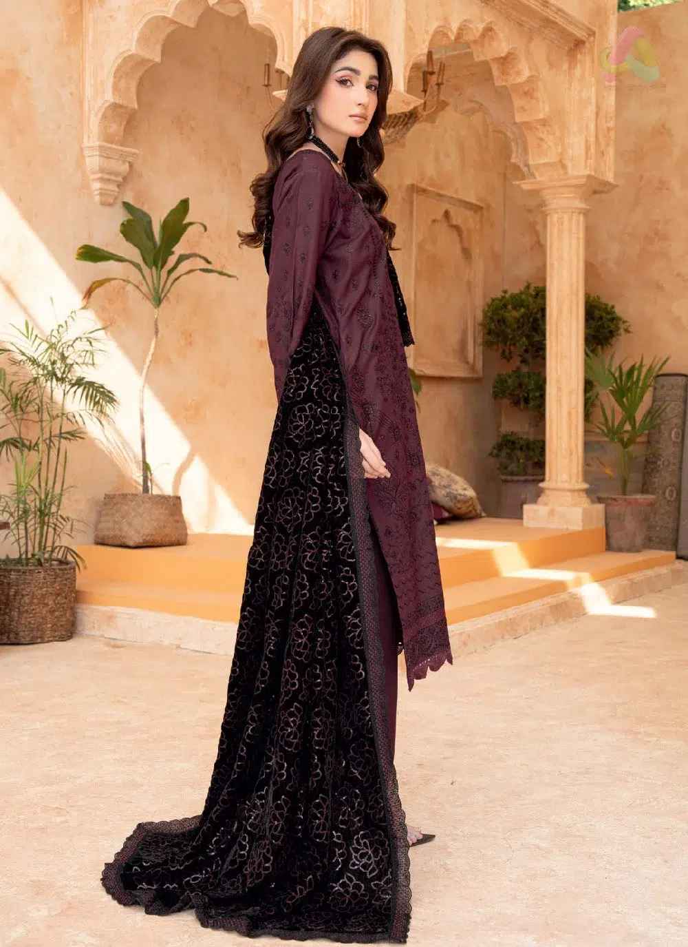 Sang E Mah By Riaz Arts D-03 2 Back view of Sang E Mah By Riaz Arts D-03 Embroidered 3 Piece Dress Suit highlighting fabric texture and clean stitching.