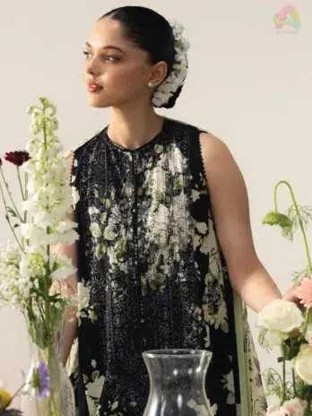 Close-Up Image: Digital print detail on lawn fabric – HARU-1B by Zara Shahjahan