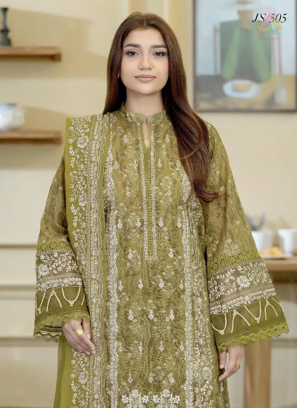 Lala Zar by Johra JS-505 3 Close-Up Image: Detailed embroidery on lawn fabric – Lala Zar by Johra JS-505