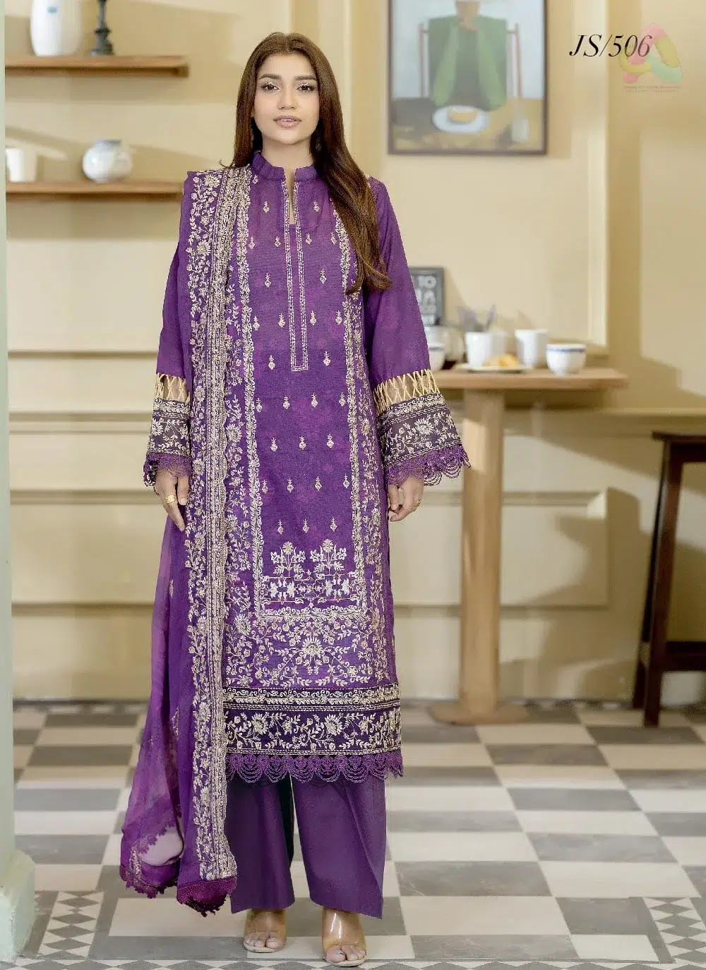 Lala Zar by Johra JS-506 1 Front Image: Lala Zar by Johra JS-506 embroidered printed lawn front