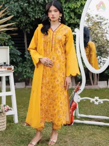 Front Image: Whiscal by Celts D-06 embroidered lawn front with elegant neckline