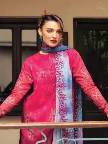 Close-Up Image: Embroidered neckline and cut-work dupatta detail – Gulljee A-02