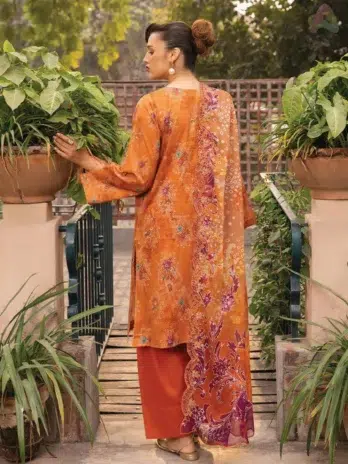 Back Image: Digital printed lawn back and sleeves of Gulljee A-05
