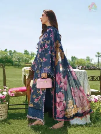 Skydust Izel Apparel digital printed back lawn 3-piece suit — Sunset Muse summer collection 2026