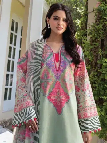 Close-up of C-Print by Charizma CP6-20 highlighting premium lawn fabric, detailed print quality, and craftsmanship from Charizma clothing.