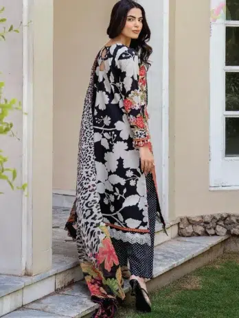 Back view of C-Print by Charizma CP6-21 showcasing coordinated lawn prints and premium fabric quality from Charizma summer collection.