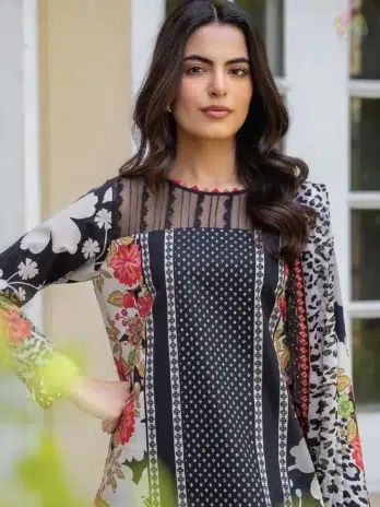 Close-up image of C-Print by Charizma CP6-21 highlighting detailed print work, soft lawn fabric, and quality craftsmanship from Charizma clothing.